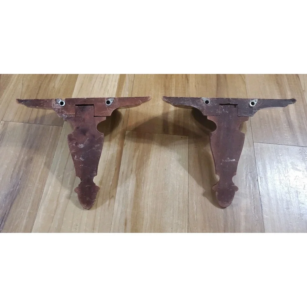 Vintage Set Of 2 Wall Sconce Solid Wood Federal Style Shelf Fluted Half Moon